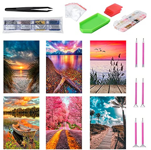 Kinsinder 6 Stück 5D Diamond Painting Set, DIY Diamond Painting Erwachsene, Diamant Painting Bilder Full Drill für Home Wand Decor 30x40cm (Landscape)