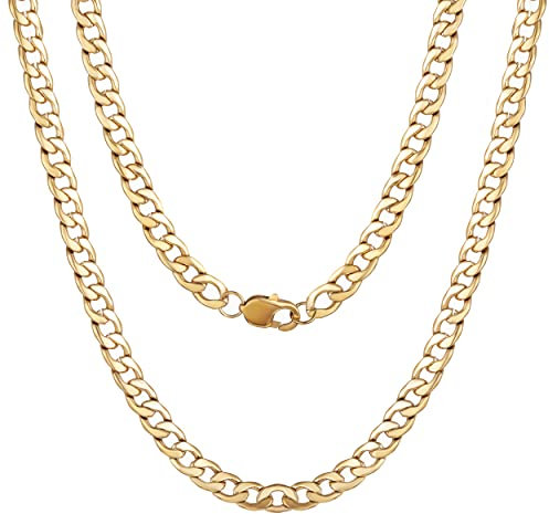 HSWYFCJY Herren gold Panzerkette Kette Halskette, Männer Kubanische Edelstahl Kette,Cuban Chain Halskette für Männer, Breite 9MM, 24Zoll…