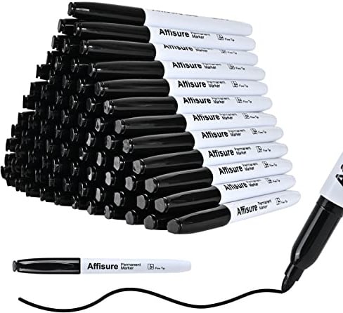 Affisure Permanent markers, 100 packs permanent markers bulk, quick dryingin one second, waterproof, smooth, noteasy to erase, durable, can be markedon glass, tiles and cloth, office supplies