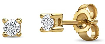 Miore Diamant Ohrringe Damen klassische Solitär Studs mit 0,15 Ct Diamanten Ohrstecker aus Gelbgold 14 Karat/ 585 Gold, Ohrschmuck 3x3mm