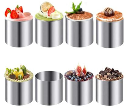 Tiamu 8 Pcs Tortenring Backformen Set, Stahl Mousse Ringe Runde Dessertringe Kuchen Form, Kuchen Rezepte, Backring Werkzeug für DIY, Fondant, Pudding, Schokoladenkuchen, Sushi(5 * 5cm)