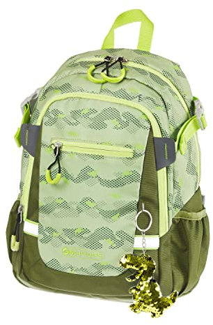 Schneiders 49466-065 Rhino Dino Kinderrucksack mit 3 Fächern, 2 Seitentaschen und Etikett, circa 25 x 35 x 12 cm, 11 Liter, gepolsterter Rücken, Schulter- und Brustgurt, grün, ca. 12 x 35 x 25 cm,