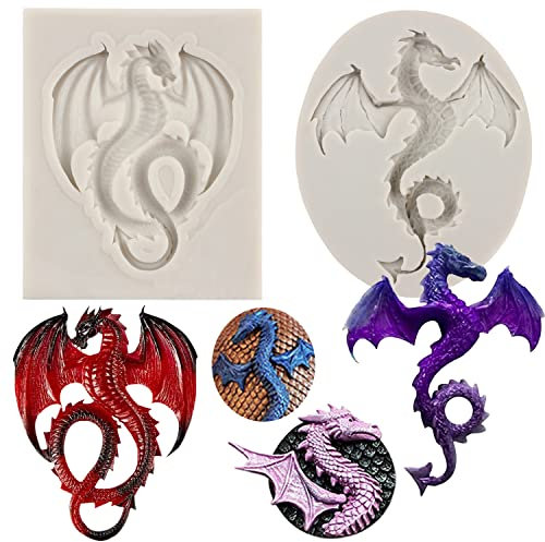 Sijiangmold Lot de 2 moules en silicone en forme de dragon volant pour décoration de gâteaux, chocolat, pâte à sucre, argile polymère