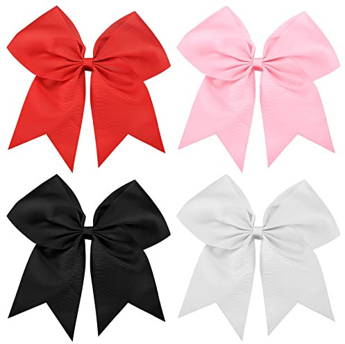 4 Stück Schleife Haargummis, Schleifen Gummibänder, Große elastisch Schleife Haarseil Haarschmuck Pferdeschwanz-Halter für Kinder Babys Damen Mädchen - Rot, Rosa, Weiß, Schwarz