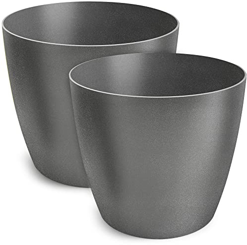 TULMERO Blumentopf matt, Pflanzkübel aus Übertopf Kunststoff Dekorativer Topf für, groß und klein Pflanzen, 2er-Set blumenkübel, blumenkübel kräutertopf, (2 Pack) Graphit, ø 16 cm