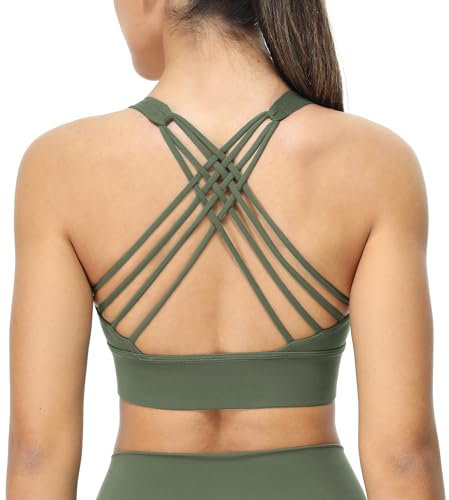 icyzone Damen Sport-BH Gepolstert Ohne Bügel Yoga Bra Gekreuzt Rücken Sport Gym Fitness BH (Cypress, M)
