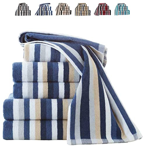 TheWhiteWater – 9-Piece 100% Natural Cotton Towel Bale Set – Blue Striped Hand Towels, Bath Towels & Bath Sheets – Soft, Quick Dry, 550 GSM, 6 Thread Combed Cotton – Bathroom, Gym, Beach Use