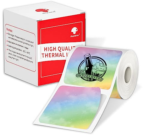 Phomemo M110 Etiketten 50x50mm Quadratisch Regenbogen Selbstklebende Thermodirekt-Etiketten Papier für Phomemo M110 M221 M220 M120 M108 M100 M150 M250 M260 Etikettendrucker