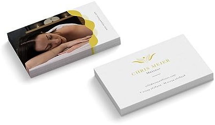 Visitenkarten personalisieren | mit Foto | Masseur | 2-seitig | Querformat | Menge + Farbe zur Auswahl | selbst gestalten | hochwertig | 350 g | Massage | Physio | Ergo | Wellness (Gelb, 100 Stück)