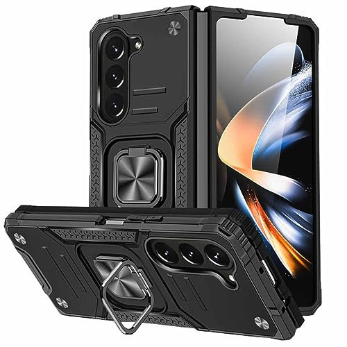 Wigento Für Samsung Galaxy Z Fold5 5G Armor Magnet Ring Cover Handy Hülle Tasche Cover Schwarz Neu