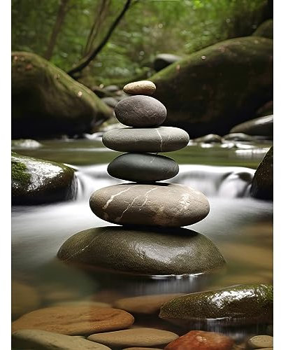 Artery8 Zen Massage Stone Photograph Waterfall River Nature Beauty Salon Therapy Room Extra Large XL Wall Art Poster Print