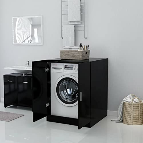 DJEKA Meuble pour Machine à Laver Meuble de Rangement Machine a Laver Meuble Lave Linge Housse Machine a Laver Cache Machine a Laver Noir 71x71,5x91,5 cm