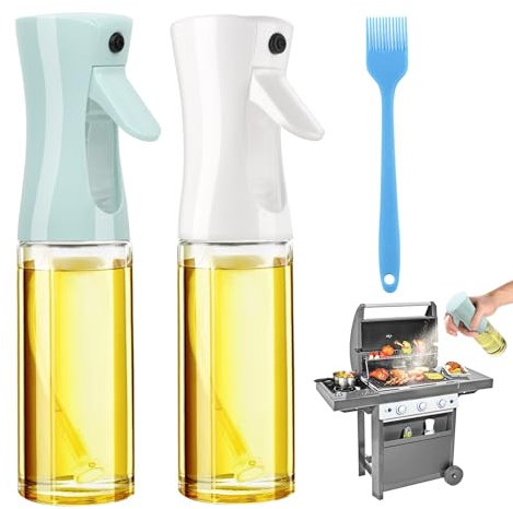 VORHOT 2 Piezas Pulverizador Aceite Spray, 200ml Spray Aceite Cocina, Aceitera Spray Pulverizador Cristal con Pincel de Silicona, Difusor Aceite Cocina para Freidora de Aire, Grill, Ensalada