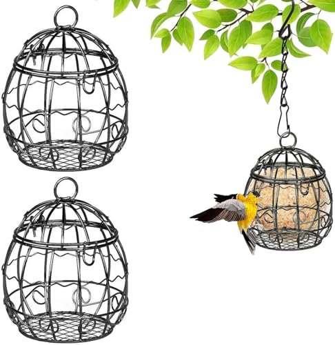 2 Stück Futterspender Vögel,Aufhängen Vogelfutterstation,Wildvogel-Futterspender,Wildvögel zum Aufhängen,futterstation vögel ständer,Metallgeflecht Futterspender, Futterspender für Wildvögel