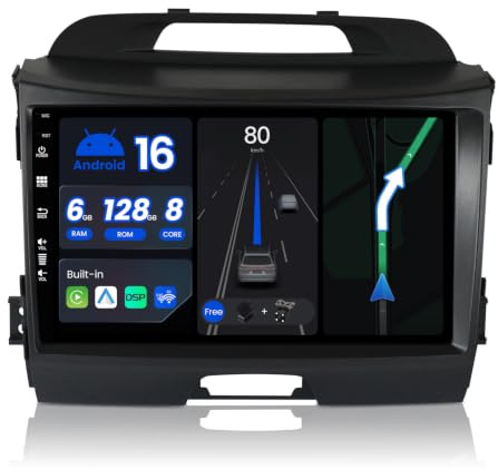 BXLIYER Android 16 - [6G+128G] - Autoradio Passt für Kia Sportage 3 III SL (2010-2016) - Kabellos CarPlay/Android Auto/DSP - Kamera & MIC - IPS 9 Zoll 2 Din - DAB Lenkradsteuerung Fast-Boot 360-CAM