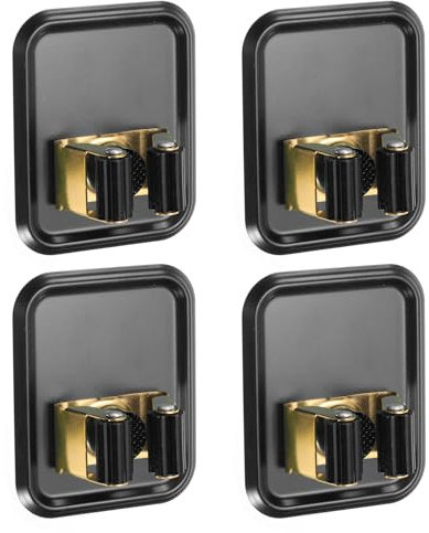 Uxcell 4pcs Mop Broom Holder Wall Mount, 304 Stainless Steel Mop Broom Organizer Storage Rack, Self Adhesive Broom Hanger for Bathroom, Laundry Room, Black