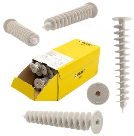 Lot de 25 chevilles d'isolation thermique en mousse rigide - Fixation sans pont thermique - Traitement sans pré-perçage ni outil spécial possible - Chevilles en mousse rigide - Chevilles hélicoïdales