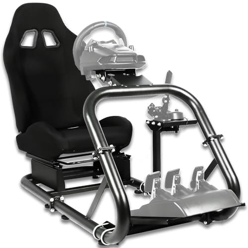 Anman Adjustable Racing Simulator Cockpit mit Sitz Passend für Logitech G27 G29 G920 G923 Thrustmaster T300RS TX T3PA TGT,Pro Stable Driving Wheel Stand Wheel&Pedals& Not Included