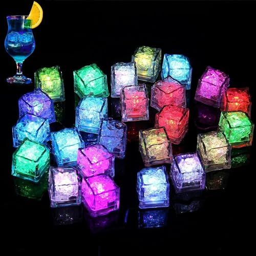 24 Pack Light Up Ice Cubes, Light Up Bath Toys for Club Bath Bar Party | Multi Color Led Ice Cubes For Drinks with Changing Lights, IP67 Waterproof Reusable Bath Lights for Kids for Wedding Decor