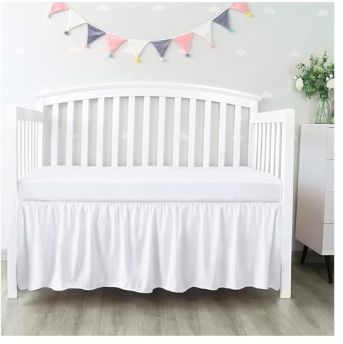 JMORCO BettschüRze Kinderbettrock mit weißen Oberlaken – 4 Seiten mit plissierten Rüschen for Baby-Jungen-Mädchen-Kleinkinder-Tagesdecke Bettvorleger (Color : White, Size : 70x140x36cm)