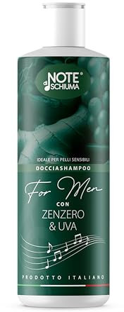 3 Pezzi Note di Schiuma di DOCCIASHAMPOO con oli essenziali 3 Flaconi da 400Ml prodotto in Italia formulato con principi attivi naturali e con Zenzero & Uva (FOR MEN)
