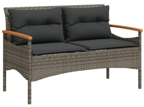 vidaXL Gartenbank mit Kissen, Parkbank mit Stahlrahmen, Sitzbank für Terrasse Garten Balkon, Gartenmöbel Balkonbank, Grau Poly Rattan