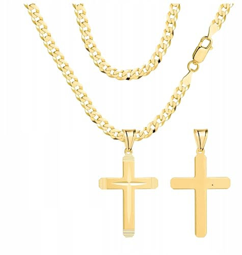 AMAR Goldkette Herren/Damen kreuzkette gold 925/585 50 cm Goldkette für herren 3,8mm Panzerung