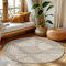 HomebyHome Kurzflor Teppich 120 cm Rund Beige - Hoch-Tief 3D Effekt Waschbar, Flauschig und Extra Weich - Skandinavisch Boho Muster für Wohnzimmer, Schlafzimmer, Esszimmer und Küche
