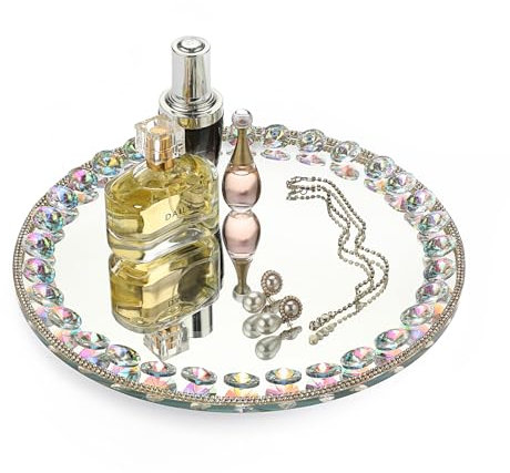 SUMNACON Plateau à bijoux avec diamants - Plateau de service décoratif avec design antidérapant - Pour maquillage, bijoux, parfums, bougies, dessert pour anniversaire, pendaison de crémaillère, Noël -
