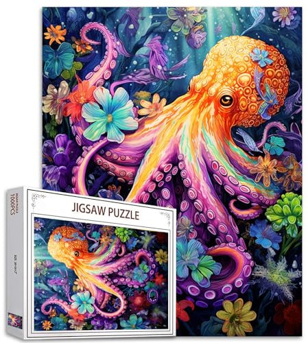Tucocoo Oktopus-Puzzle, 1000 Teile, Puzzles für Erwachsene, Meerestiere, abstrakte Kunst, Puzzles für anspruchsvolle Familienaktivitäten, bunte Ozeanlandschaft, DIY-Puzzle für Heimdekoration,