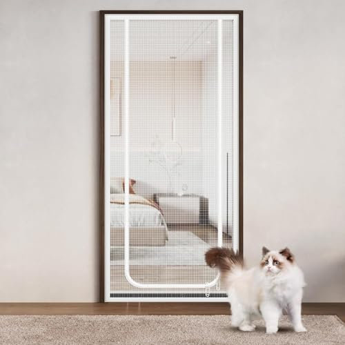 Cat Screen Door Fits Door Size 85x205cm, Reinforced Heavy Duty Pet Screen Door with Zipper, Pet Resistant Mesh Screen Door, Prevent Dogs Cats Running out from Living Room, Bedroom, Kitchen, Patio