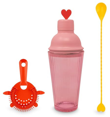 ban.do Joli ensemble de bar avec shaker, passoire et cuillère, ensemble shaker à cocktail, kit de barman, accessoires de bar gardien, cœur