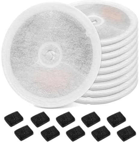 10 Pièces Filtres de Fontaine pour Chat et 10 D'éponge Pompe, Filtre 3.0 avec Résine et Charbon Actif, pour Fontaine Automatique Intelligente pour Chat (Ever Weet 2S/3/3 Pro/Solo/Solo SE)
