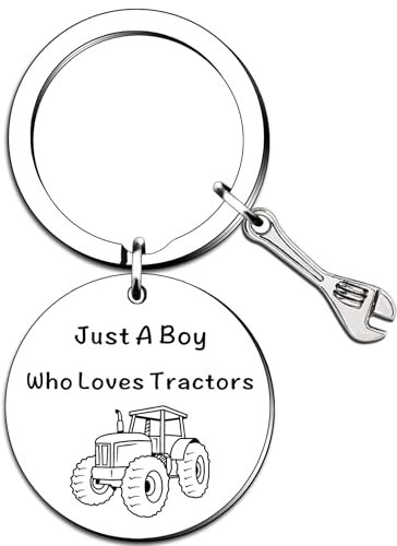 QMVMV Porte-clés amusant en forme de tracteur avec inscription « Just A Boy Who Loves Tractor Loves Tractor Lover » - Cadeau pour les garçons, qui aiment les tracteurs, Argenté., taille unique