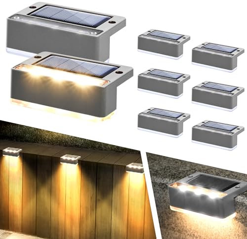 Solpex 8 lampade solari per esterni, luce bianca calda, luci solari impermeabili, illuminazione a LED per scale esterne, gradini, recinzioni, giardino, cortile, terrazza, grondaia, decorazione