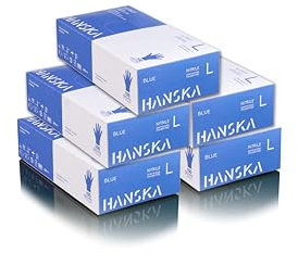 HANSKA 500 Guanti Monouso Nitrile Blu - Senza Polvere - Usa e Getta- Ambidestri - Non Sterili - Base di Gomma - Adatti per Ambiti Medici, Manipolazione degli Alimenti (500, L)