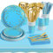 AIPartywar Party Tableware Set, Kids Birthday Party Supplies 226 Piece Light Blue Paper Plates Set Party Plates Cups Napkins Straw Dinnerware for Babyshower Engagement Wedding Birthday- 25 Guest