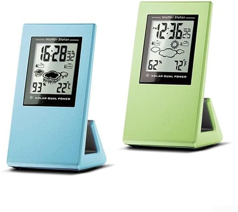 Jumplushion Orologio solare portatile meteo per il monitoraggio di temperatura e umidità ovunque (verde)