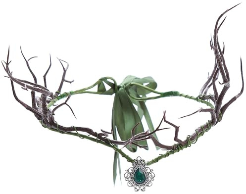 ZAHD Couronne gothique elfique avec cornes de cerf Couronne gothique elfique à cornes Couronne noire Bandeau de fleurs gothique réglable Couronne d'elfe de la forêt pour Halloween fête