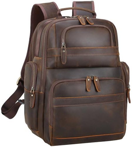 TIDING Men's Vintage Leather Backpack 15.6 Laptop Bag Large Capacity Business Travel Hiking Shoulder Daypacks for Camping, Brown