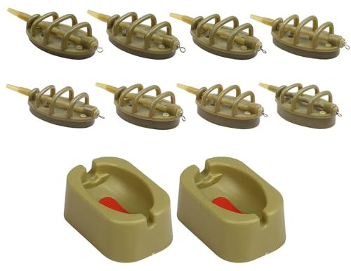 Snyvpra Method Feeder Set 8X Futterkorb Angeln mit Köderformer - 15g 20g 25g 30g 35g 40g 50g 60g Flat Method Feeder Karpfenangeln Zubehör, Angelausrüstung