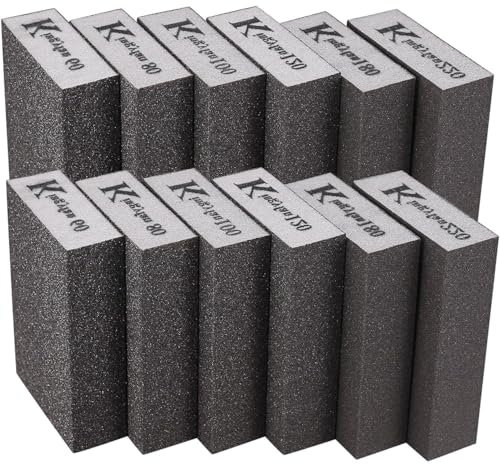 YEDJFFIYO 12 PCS Sanding Blocks, Sanding Sponges Blocks Pads, Wet Dry Sanding Blocks Washable & Reusable for Wood, Metal, Polish, Wall, Furniture, Hand Sanding(80/100/120/180/220 Grit)