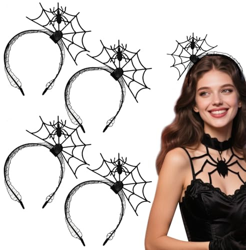 SAIIURV Lot de 4 bandeaux en toile d'araignée noire pour homme et femme – Accessoires pour cheveux de diable – Pour déguisement et décoration de fête de cosplay