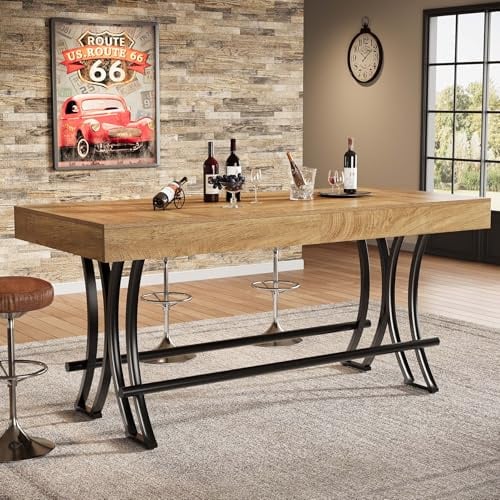 Tribesigns 160CM Bartisch Stehtisch Schreibtisch Arbeitstisch, Farmhouse Esstisch für 4-6 Personen mit Fußstütze aus Metallring für Küche, Wohn- & Esszimmer - 160 x 70x 90 cm (B/H/T) (nur Tisch)