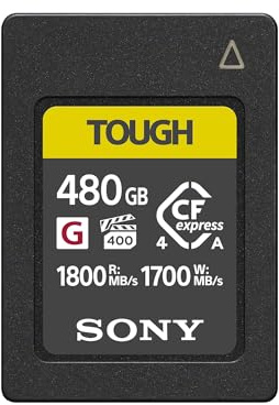 Sony CFexpress Type A 480GB Tough (CEA480T) – VPG400 High Speed G Serie, 1.800MB/s Lesen, 1.700MB/s Schreiben, IP57, hitzeresistent – perfekt für 4K/8K-Video & High-Speed-Fotografie