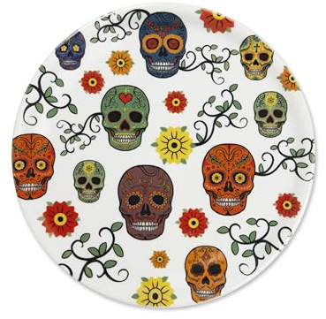 Excelsa Calavera Set 6 Piatti Pizza in Porcellana, Decorazione Teschi Messicani, 30,5 cm