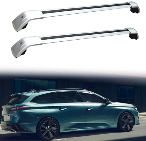 Dachgepäckträger Dachträger für Peugeot 308 SW 5 Dr 2022 2023 2024 -Aluminium (2 Stücke) Integrierte Dachreling Tragkraft 75 Kg Vormontiert Inklusive Schloss,O