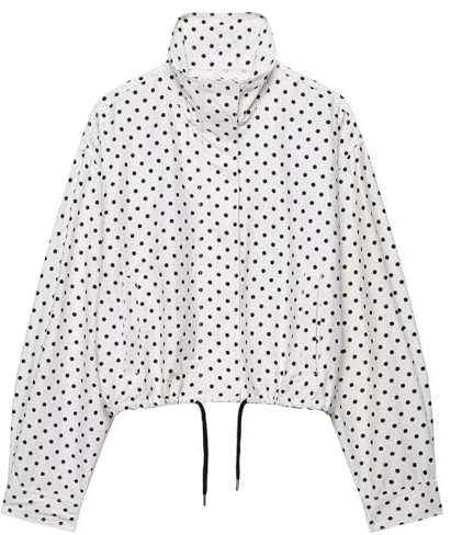 CUFEZN Women's Polka Dot Cropped Jacket Stand Collar Bomber Jacket Casual Jacket (pack of 1)