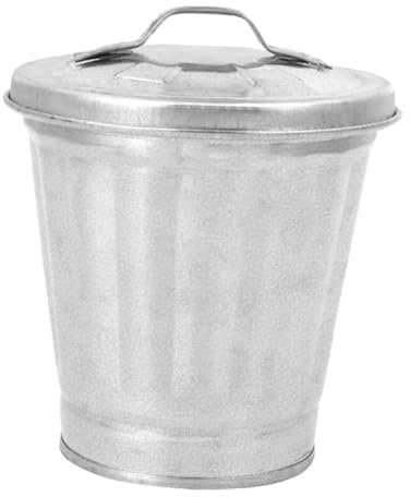 Clockjuan Mini Galvanized Trash Can with Lid, Mini Wastebasket Small Metal Buckets with Lids Tabletop Metal Rubbish Bin Flower Pot Pen Holde Trash, Wastebaskets, 3.74, Silver