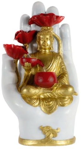 CAVIRIA Statue de Bouddha Fontaine Solaire 58cm, Recharge USB ou Panneau Solaire câble 5m & télécommande, Décoration Jardin Fontaine Zen LED, Bouddha Decoration Intérieur & Extérieur
